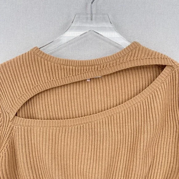 HOUSE OF CB LONDON Mila Sand Cropped Knit Sweater Womens XS Tan Cut out Crew - Picture 6 of 16